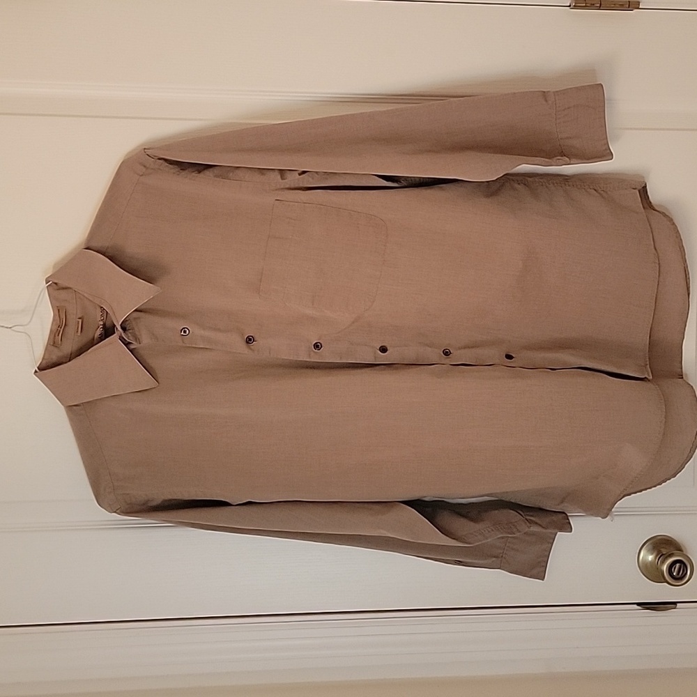 Milano Oumo, Beige / Tan Button Down Shirt, Size 16, 32/33, Gently Used.